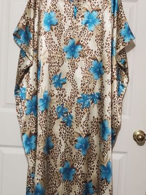 Midnight Velvet Blue Floral Satin Caftan Muu Muu